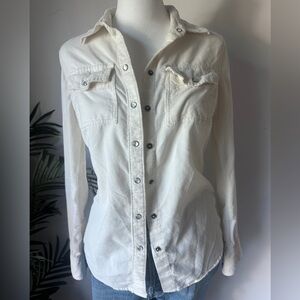 Banana Republic Women’s Country Cream White Button-Up Collared Blouse XSP